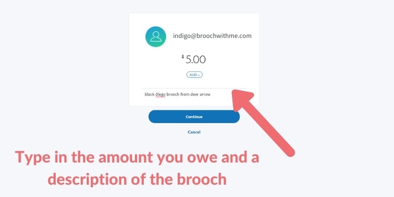 screenshot of buying a brooch on paypal