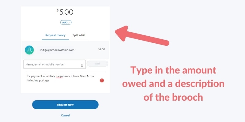 screenshot of selling a brooch through paypal